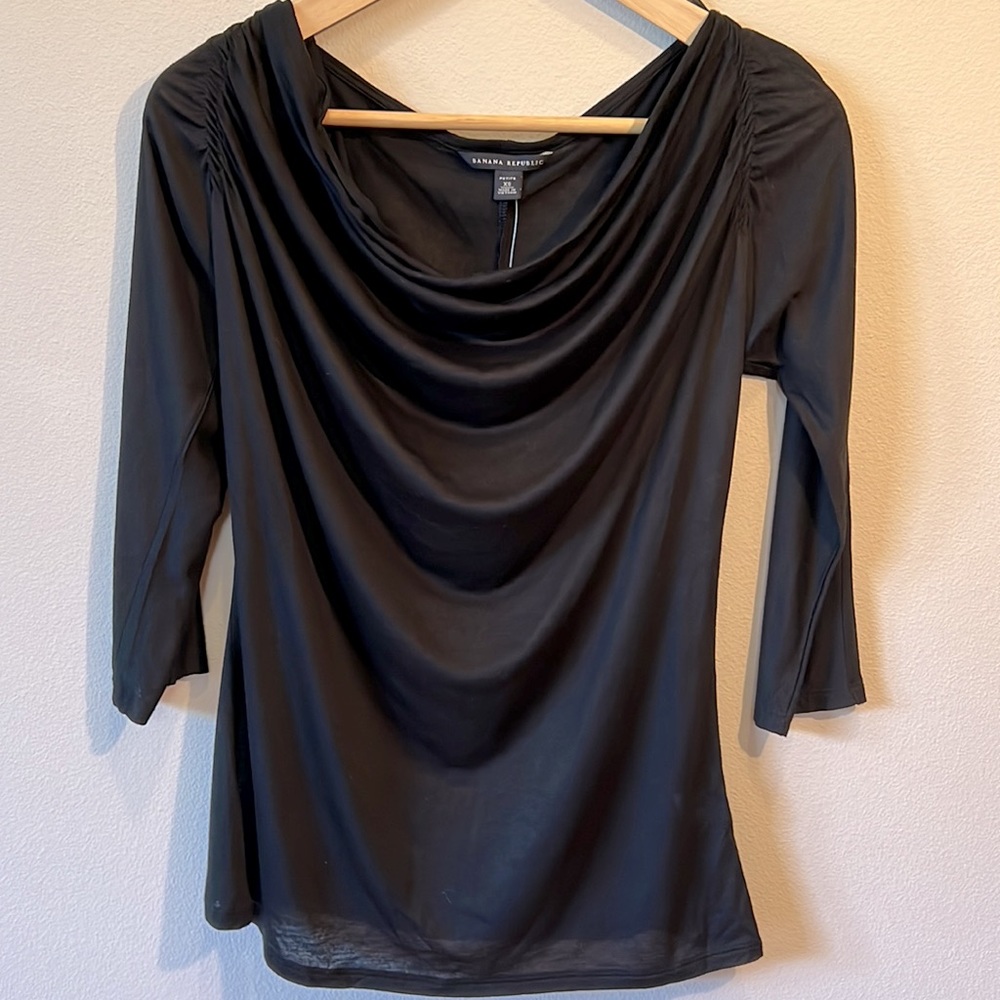 Banana Republic black cowl neck tee top with 3/4 sleeves